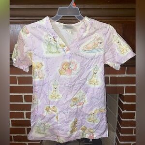 Disney Pink Scrub Top with Cartoon Characters